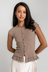 Misha Ruffle Top In Taupe