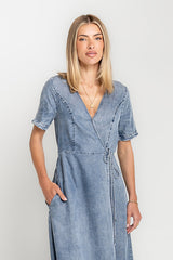 Tatum Denim Wrap Midi Dress - Final Sale