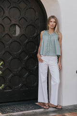 Megan Button Up Tank In Teal - Final Sale