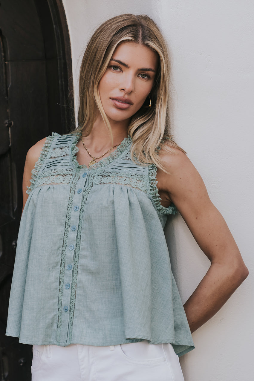 Megan Button Up Tank in Teal - FINAL SALE