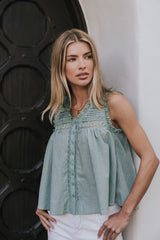 Megan Button Up Tank In Teal - Final Sale