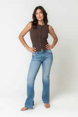Lucas Button Up Tank Top In Brown - Final Sale