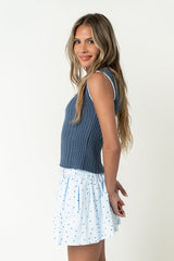 Gentry Contrast Ribbed Tank In Blue - Final Sale