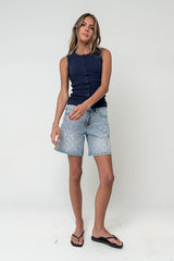 Lucas Button Up Tank Top In Navy