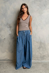 Kylen Striped Tank Top In Brown - Final Sale
