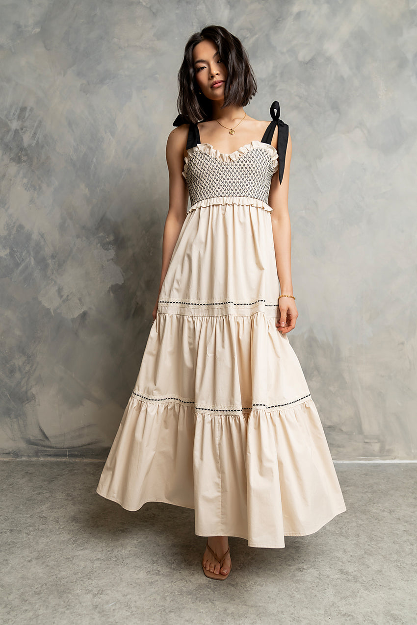 Mollie Tiered Maxi Dress in Ivory