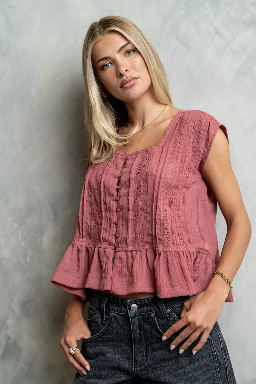 Kinzley Oversized Lace Top in Berry