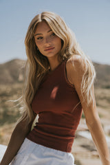 Leia Contrast Tank Top In Brick - Final Sale