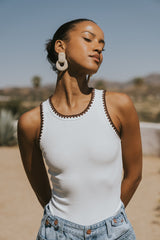 Leia Contrast Tank Top in White - FINAL SALE