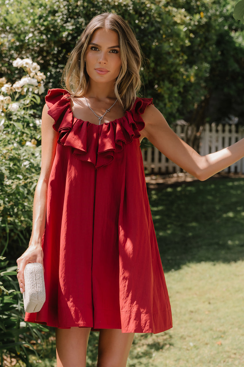 Juliet Ruffle Mini Dress in Red