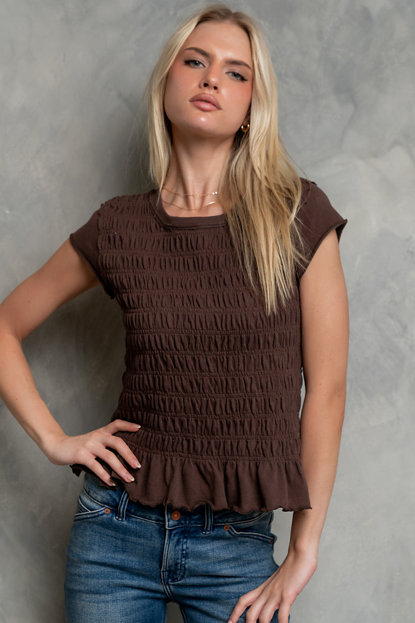 Boston Smocked Top in Brown - FINAL SALE