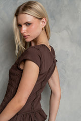 Boston Smocked Top In Brown - Final Sale