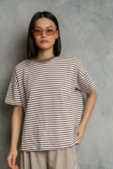 Lina Striped Tee in Taupe - FINAL SALE