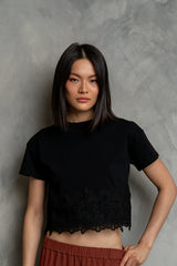 Karen Lace Trim Top in Black