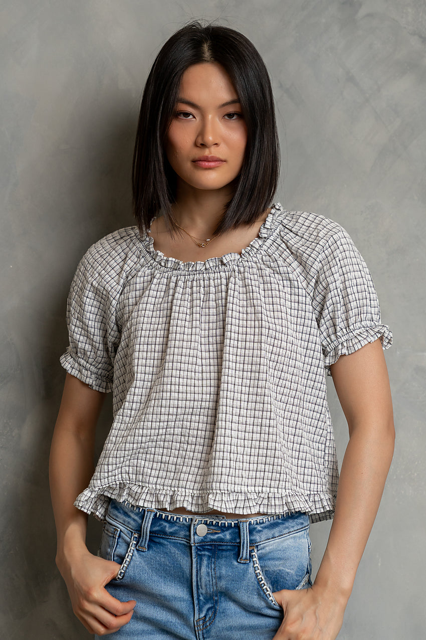 Gabi Plaid Blouse in Ivory
