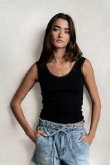 Mackie Lace Trim Tank in Black