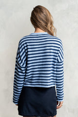 Miriam Striped Cardigan In Dusty Blue