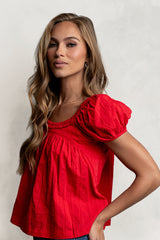 Delaney Swiss Dot Top In Red