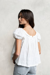 Delaney Swiss Dot Top In White