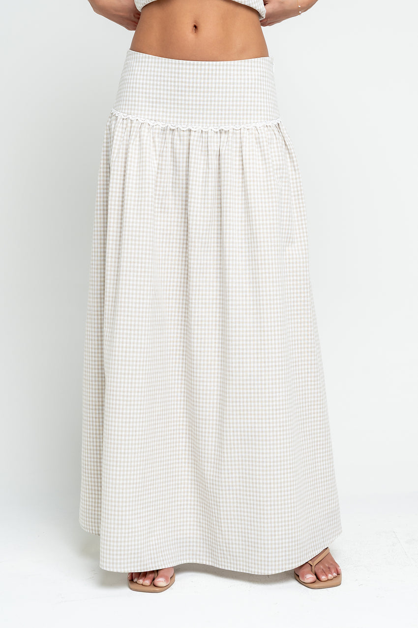 Kellie Gingham Skirt in Taupe - FINAL SALE