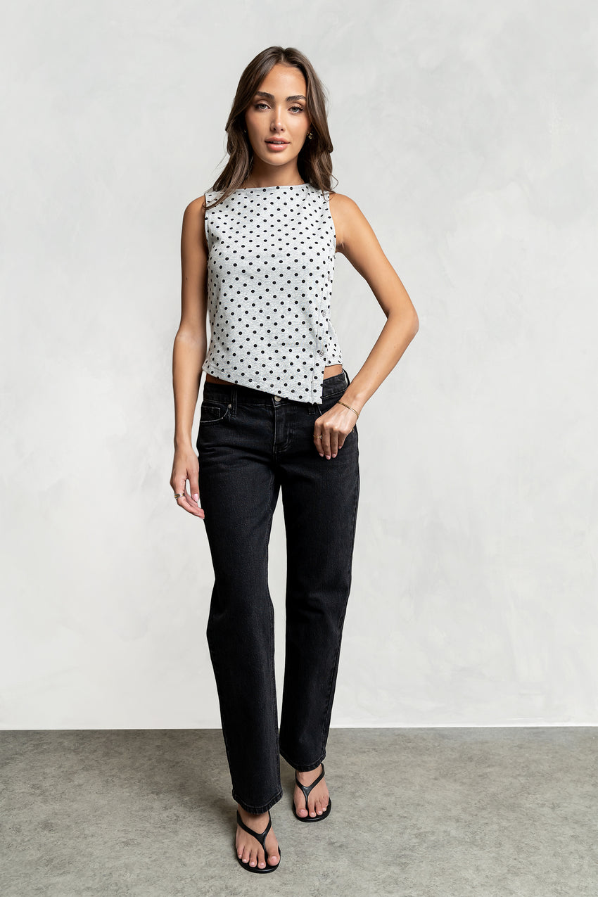 Mona Polka Dot Top in Heather Grey