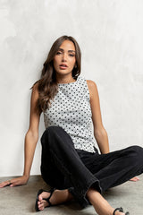 Mona Polka Dot Top In Heather Grey