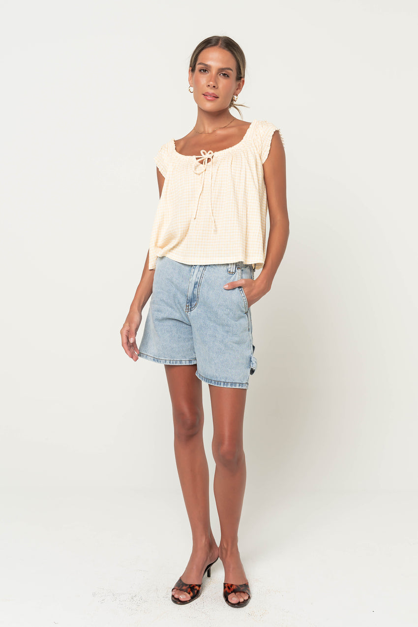 Livy Gingham Oversized Top in Yellow