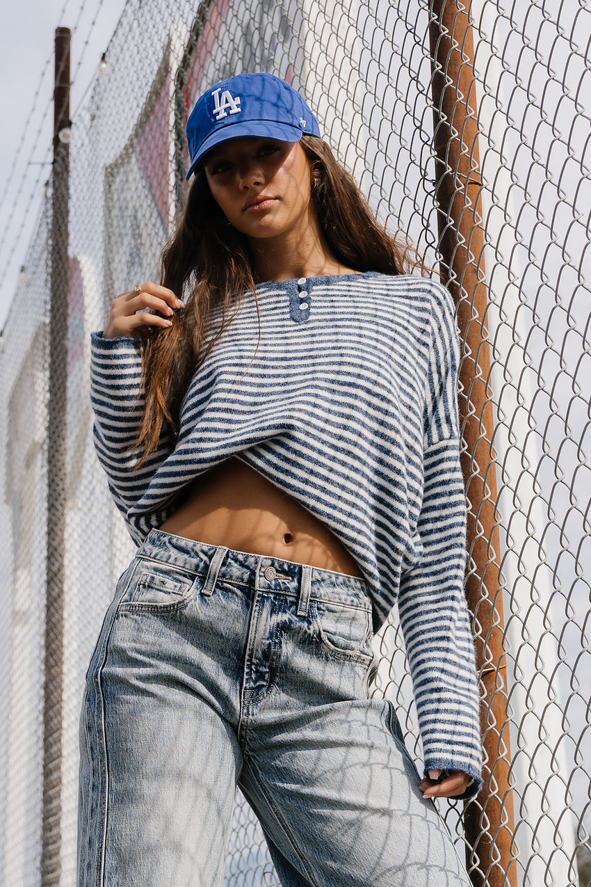 Kinsley Oversized Striped Sweater in Blue