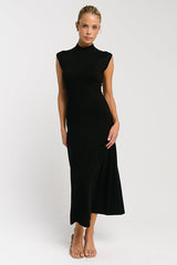 Avery Ribbed Maxi Dress in Black