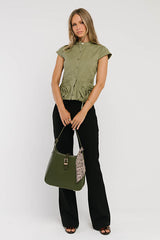 Mila Button Down Top In Olive