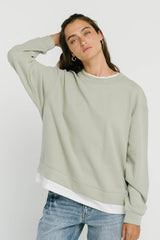 Ava Double Layer Crewneck in Sage