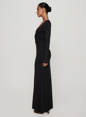 Lezure Plunge Long Sleeve Maxi Dress Black