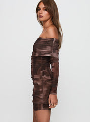 Raquella Long Sleeve Mini Dress Brown