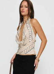 Cassendra Halter Scarf Top Cream Polka Dot