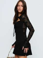 Whitnea Long Sleeve Lace Cut Out Top Black