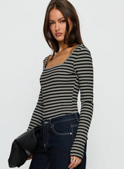Donica Square Neck Long Sleeve Bodysuit Grey Stripe