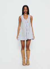 Eberta Ruched Baby Doll Mini Dress Blue Stripe