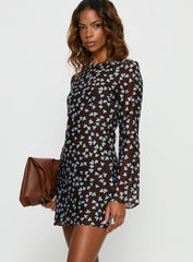 Jadee Long Sleeve Mini Dress Blue Floral