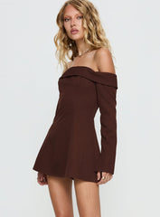 Daija Off Shoulder Long Sleeve Playsuit Brown