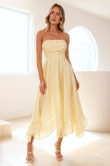 Visit The Moon Strapless Midi Dress Yellow