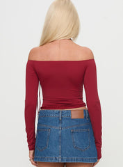 Where You At Off Shoulder Long Sleeve Top Red