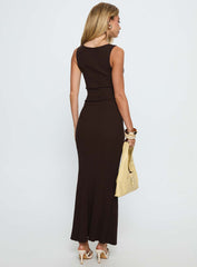 Desirous Rib Twist Maxi Dress Brown