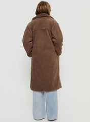 Delora Fluffy Longline Coat Brown