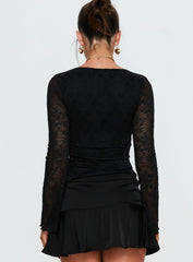 Azira Long Sleeve Frill Detail Top Black