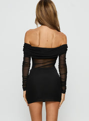 Admit One Long Sleeve Sheer Mini Dress Black