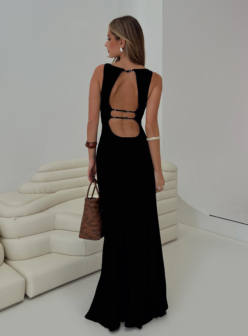 Ace Of Hearts Backless Maxi Dress Black Petite