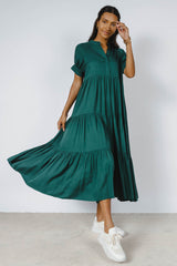Amanda Tiered Dress In Hunter Green - Final Sale