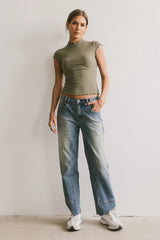 Casey Lettuce Hem Tee In Olive - Final Sale
