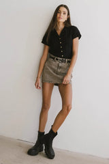 Berenice Textured Button Up In Black - Final Sale