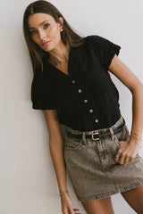 Berenice Textured Button Up in Black - FINAL SALE